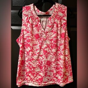 Stella Parker Ruched Neckline Tropical Print Popover Blouse